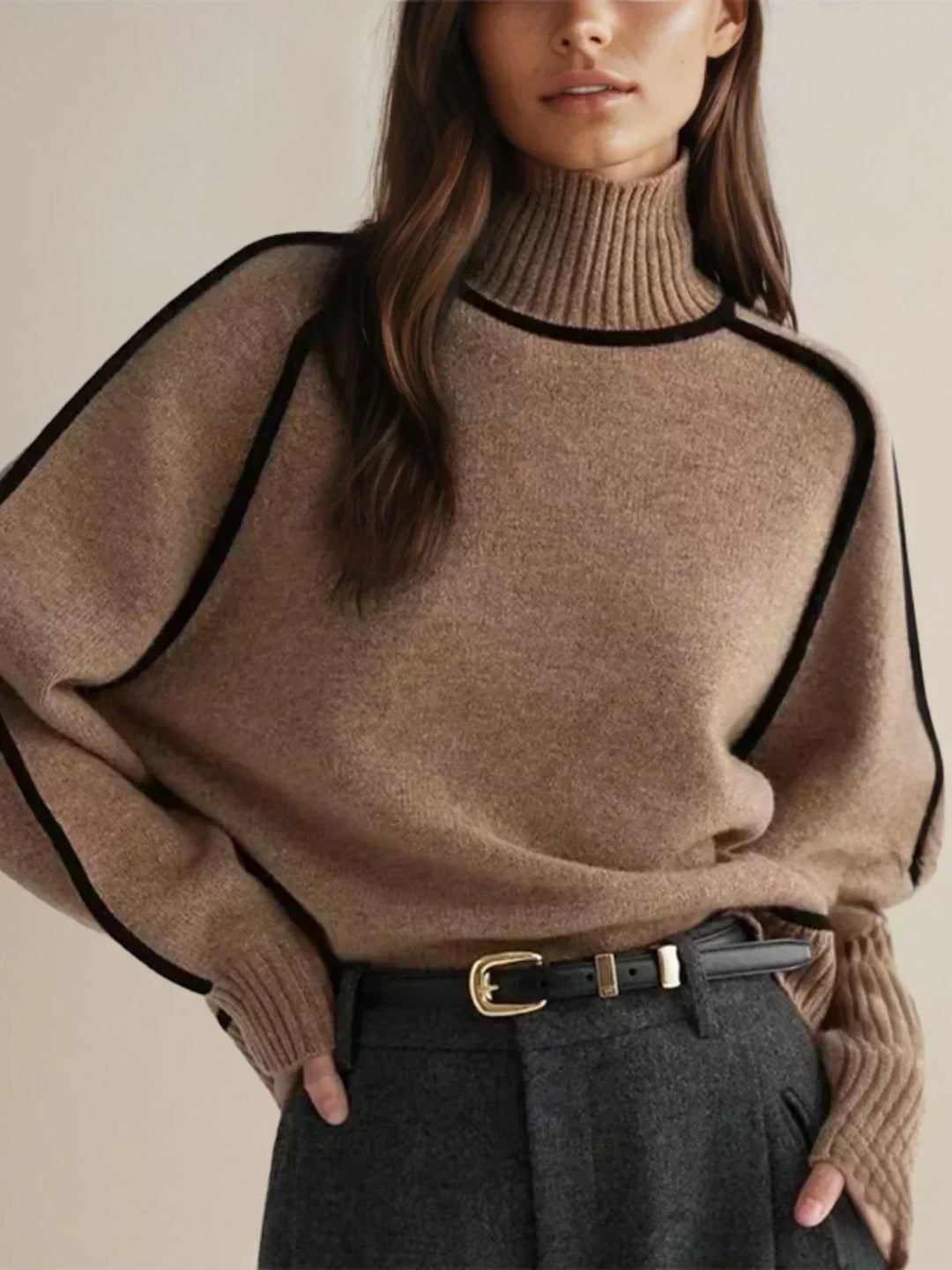 Marina – Contrast Piping Turtleneck Jumper