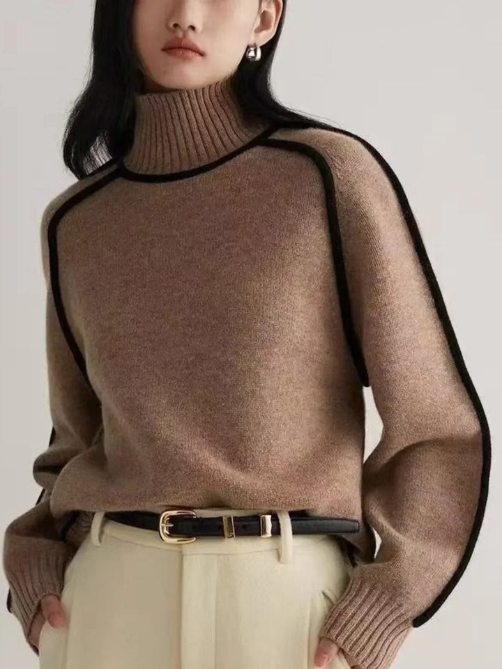 Marina – Contrast Piping Turtleneck Jumper
