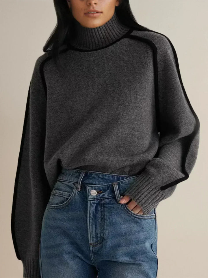 Marina – Contrast Piping Turtleneck Jumper