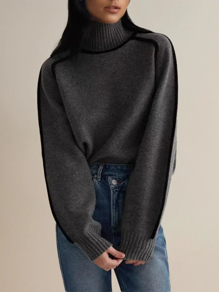 Marina – Contrast Piping Turtleneck Jumper