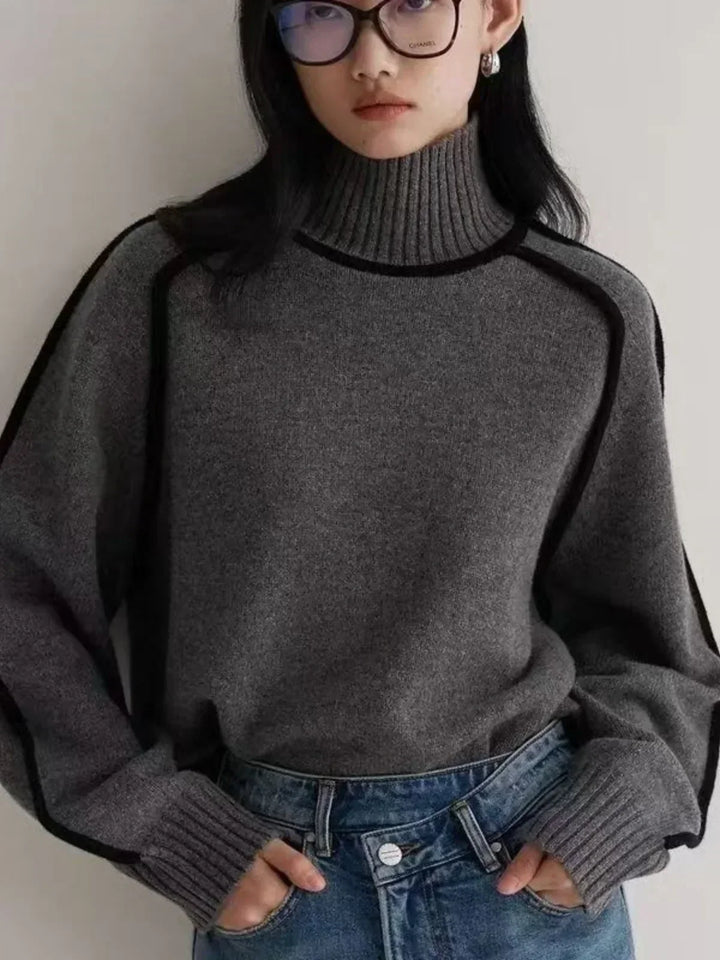 Marina – Contrast Piping Turtleneck Jumper