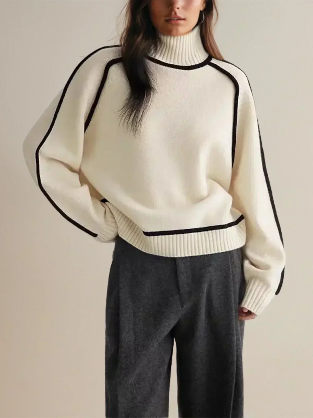 Marina – Contrast Piping Turtleneck Jumper