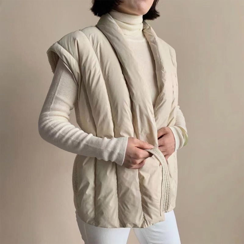 Rhona – Soft Belted Wrap Puffer Waistcoat