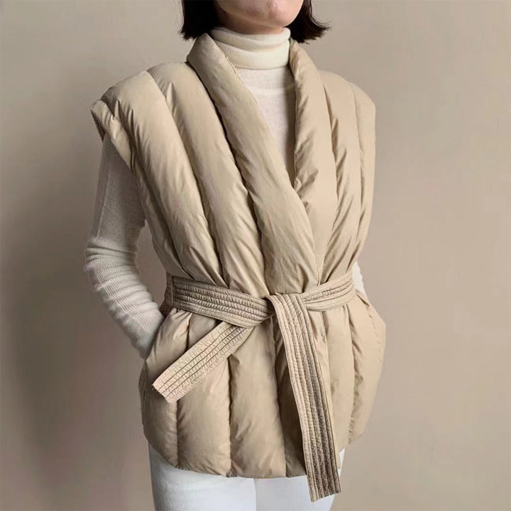 Rhona – Soft Belted Wrap Puffer Waistcoat