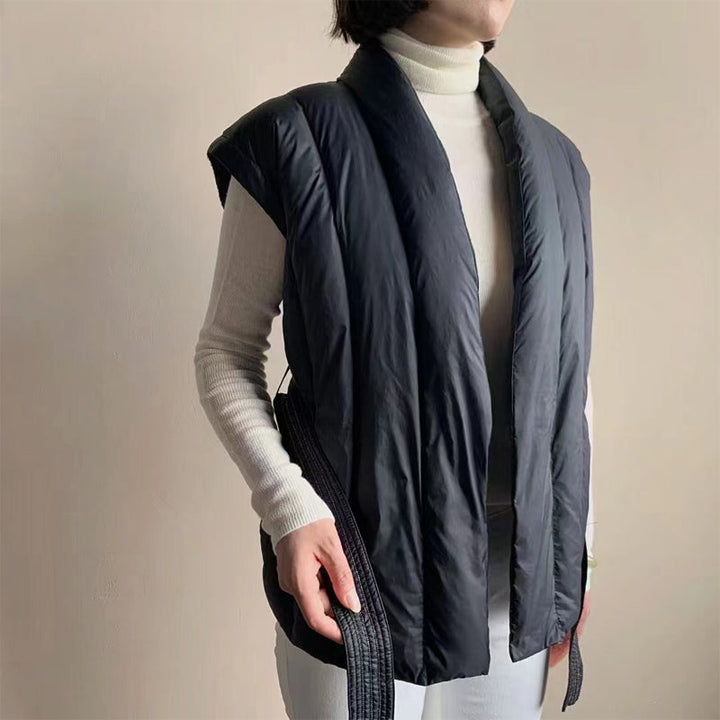 Rhona – Soft Belted Wrap Puffer Waistcoat