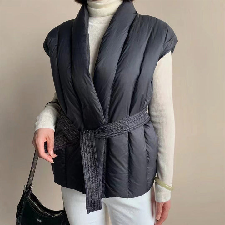 Rhona – Soft Belted Wrap Puffer Waistcoat