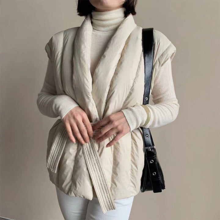 Rhona – Soft Belted Wrap Puffer Waistcoat