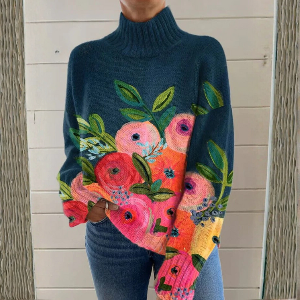 Ceridwen – Floral Print Turtleneck Jumper