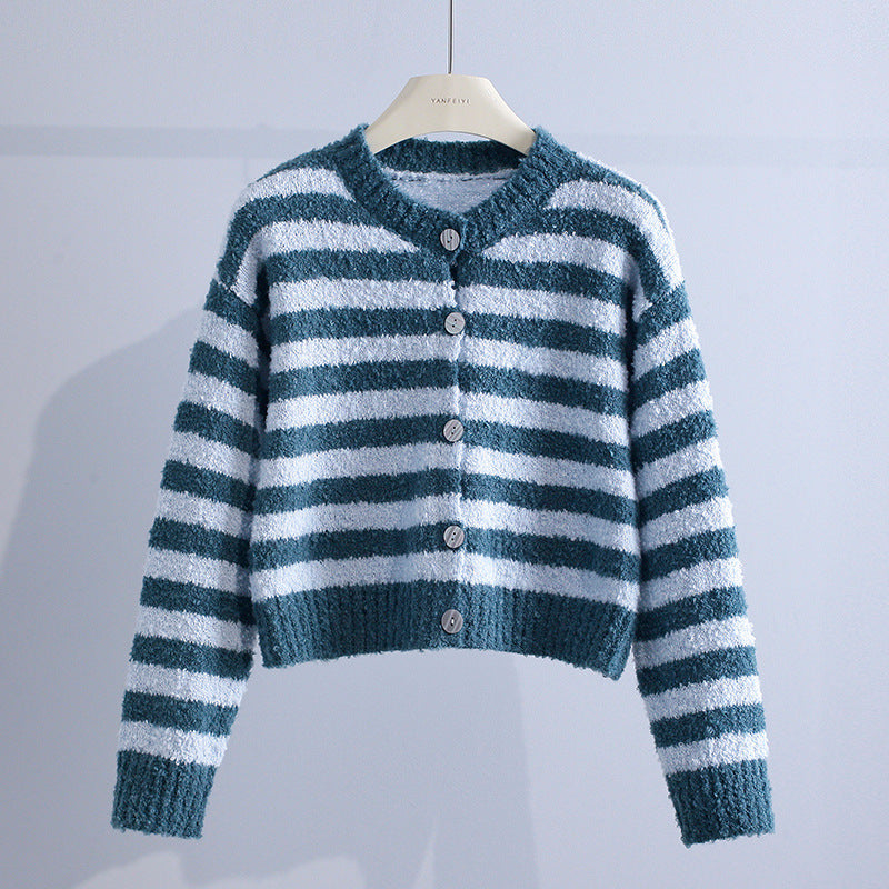Adelaide – Striped Fluffy Knit Cardigan