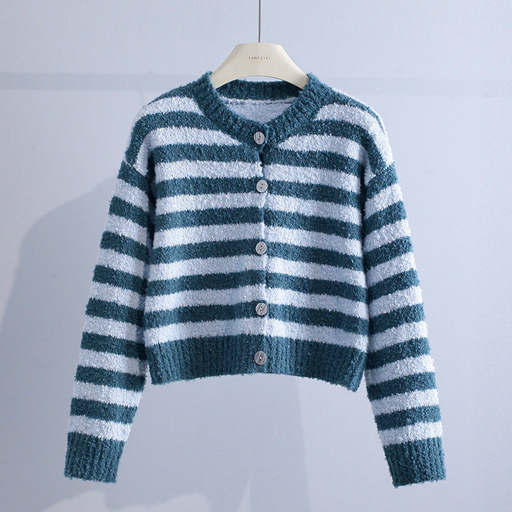 Adelaide – Striped Fluffy Knit Cardigan