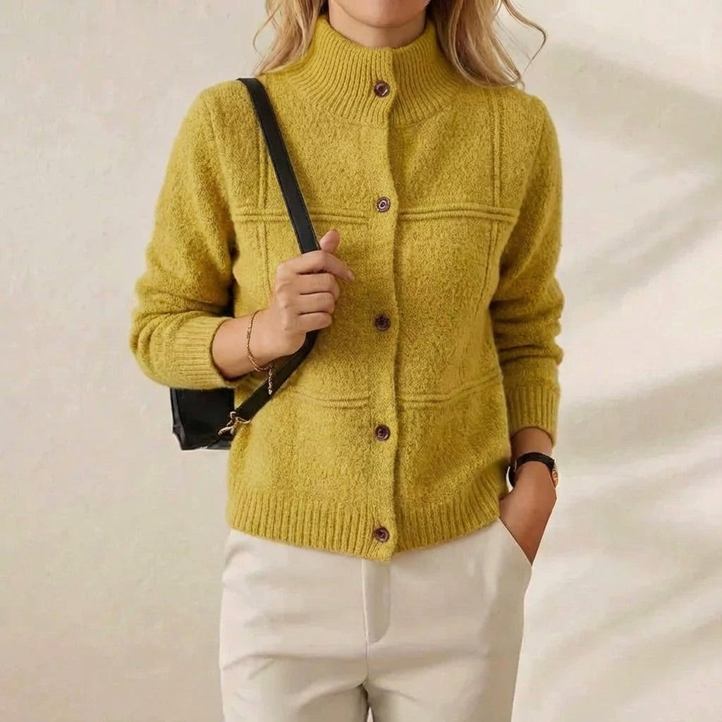Kay – Mock Neck Button-Front Knit Cardigan