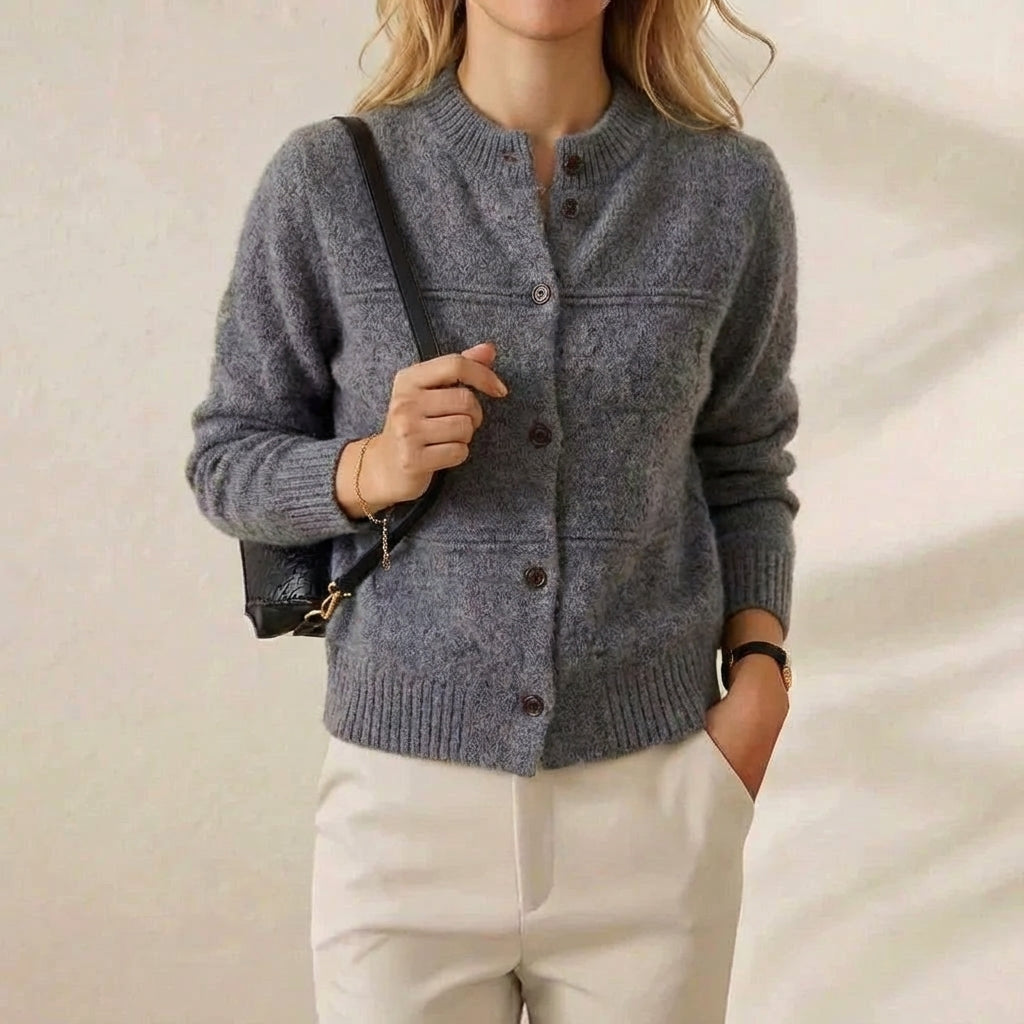 Kay – Mock Neck Button-Front Knit Cardigan