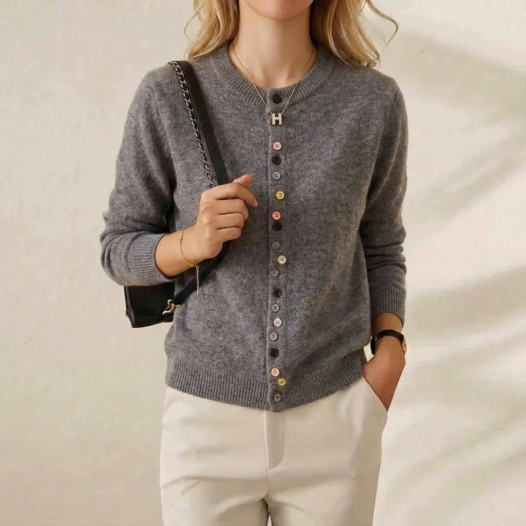 Kathleen – Knit Cardigan with Multicolour Buttons