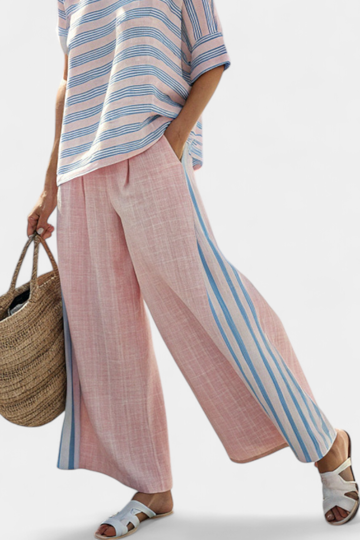 Annika | Elegant Pink-Blue Linen Blouse & Soft Trousers