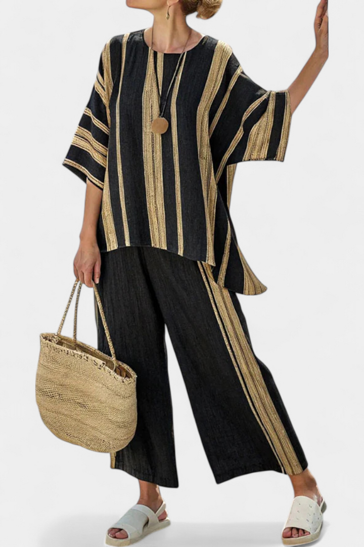 Evanna | Comfortable Oversized Striped Top & Relaxed Linen Trousers
