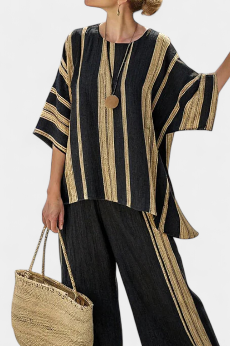 Evanna | Comfortable Oversized Striped Top & Relaxed Linen Trousers