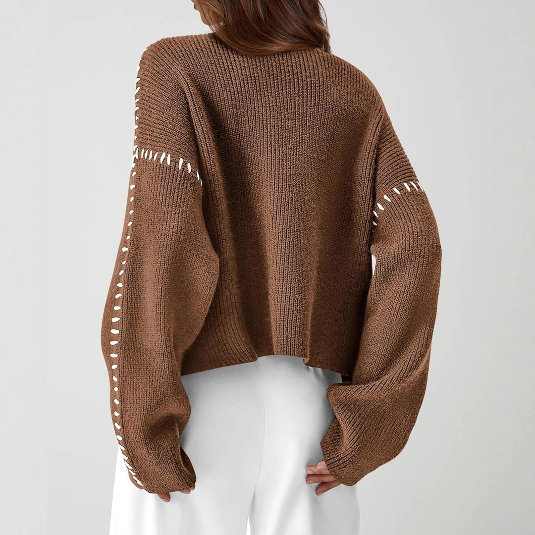Mhairi – Oversized Ribbed Jumper with Whipstitch Detail