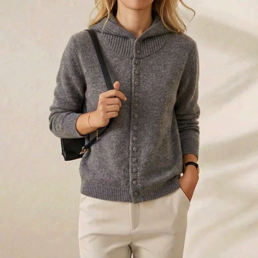 Saskia – Hooded Button-Front Knit Cardigan