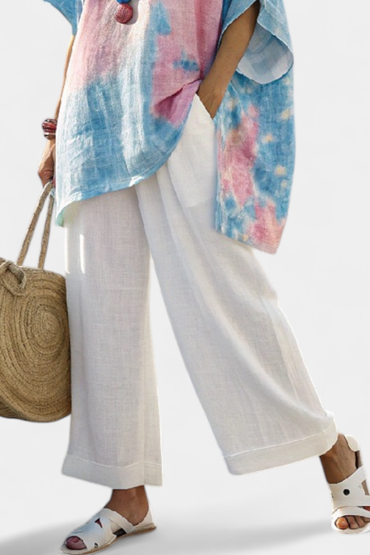 Alice | Comfortable Relaxed Linen Top & Striped Bamboo Trousers