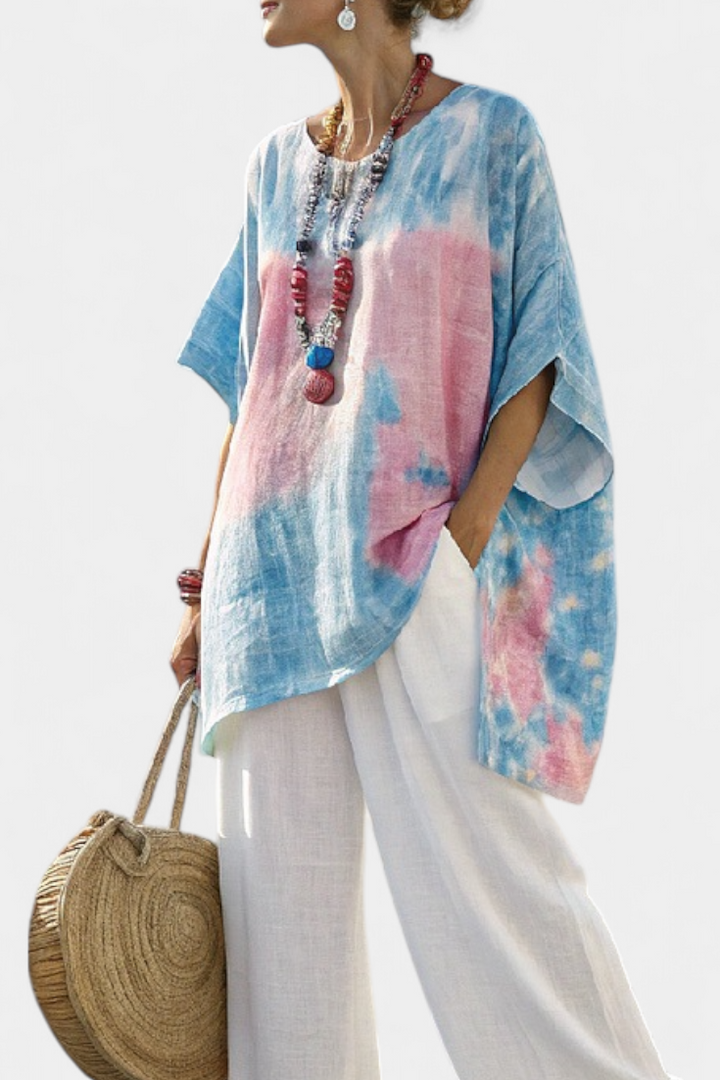 Alice | Comfortable Relaxed Linen Top & Striped Bamboo Trousers