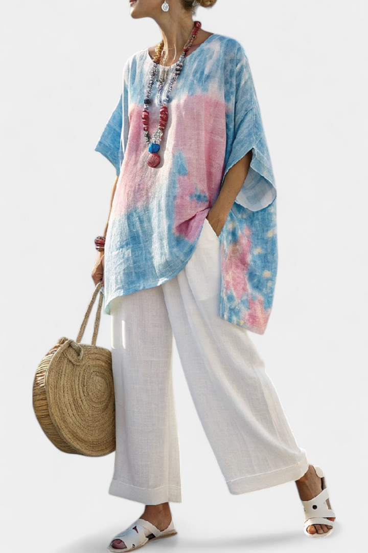 Alice | Comfortable Relaxed Linen Top & Striped Bamboo Trousers
