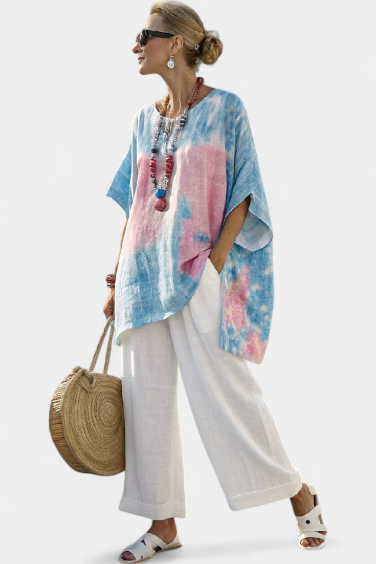 Alice | Comfortable Relaxed Linen Top & Striped Bamboo Trousers