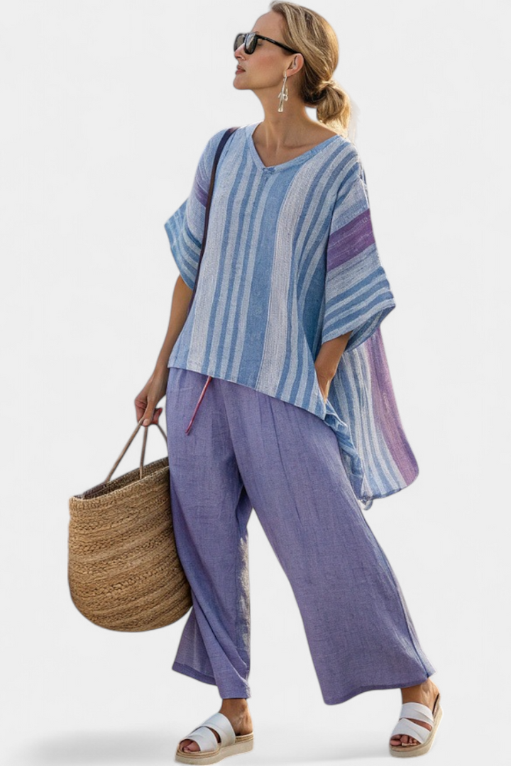 Jolene | Elegant Lavender & Sky Blue Top & Linen Trousers