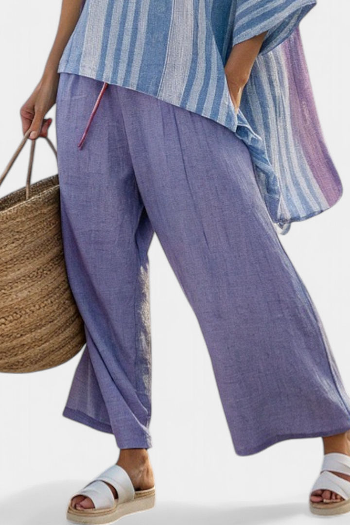 Jolene | Elegant Lavender & Sky Blue Top & Linen Trousers
