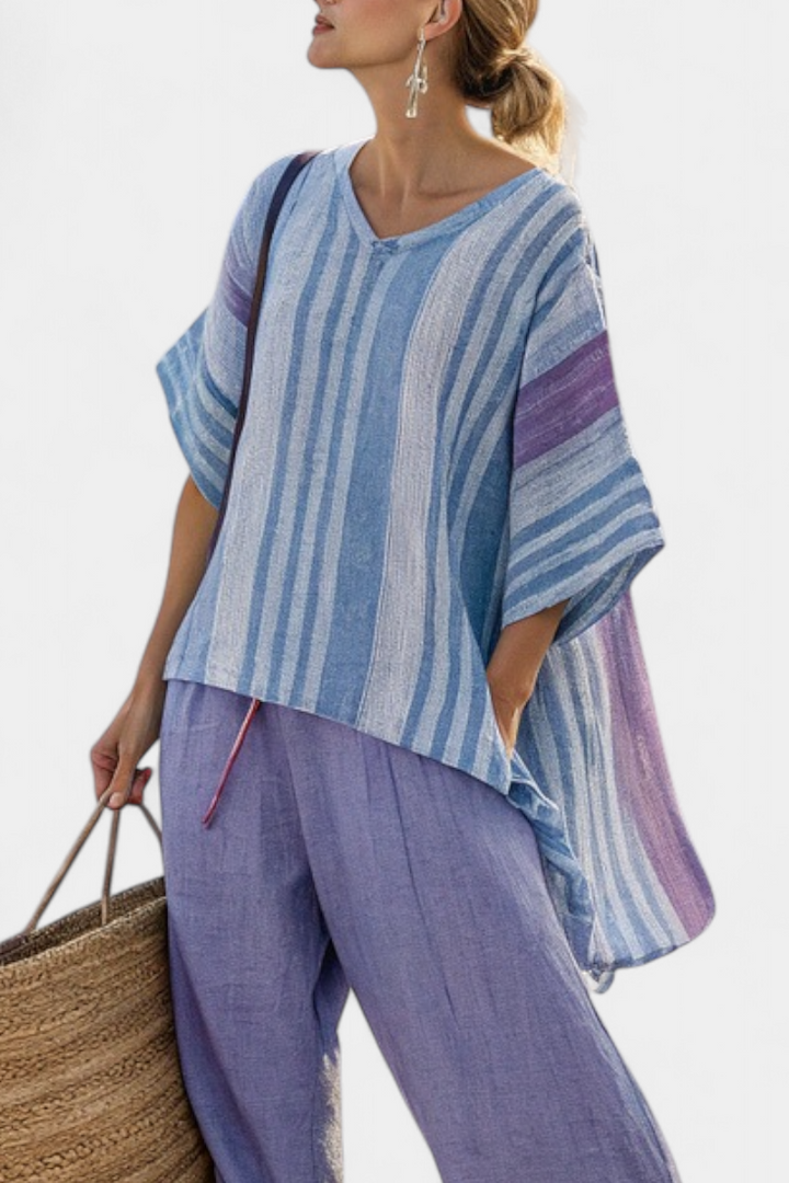 Jolene | Elegant Lavender & Sky Blue Top & Linen Trousers