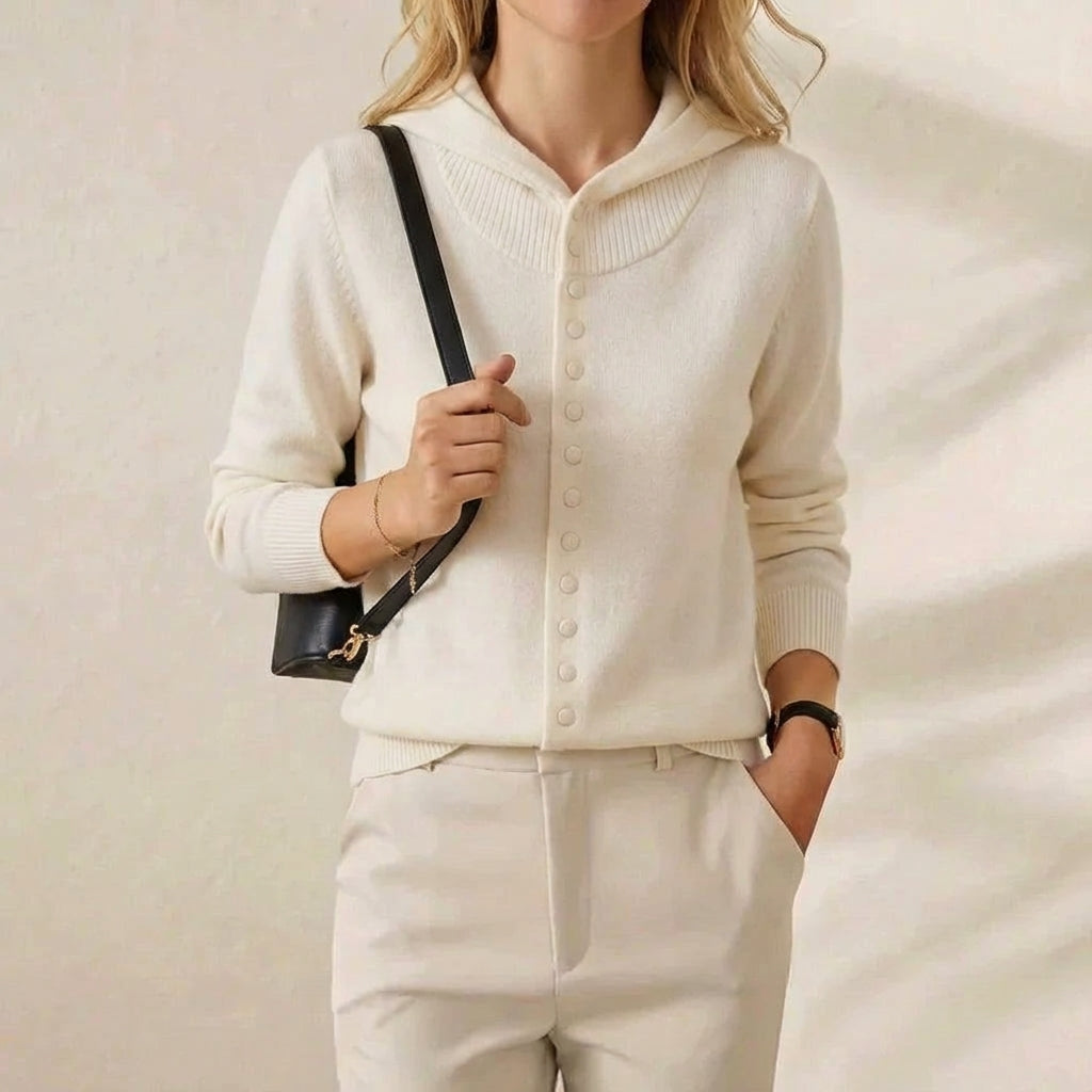 Saskia – Hooded Button-Front Knit Cardigan