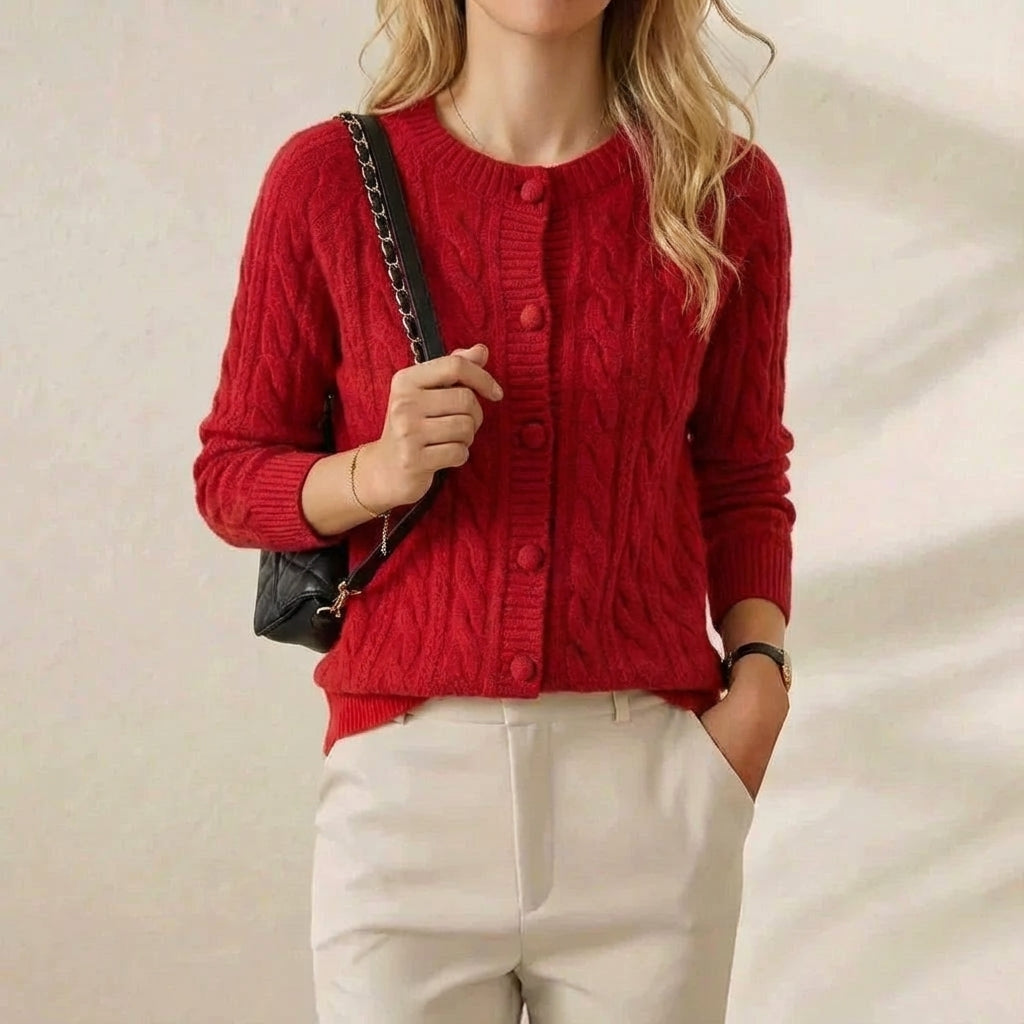 Vivien – Cable Knit Button-Front Cardigan