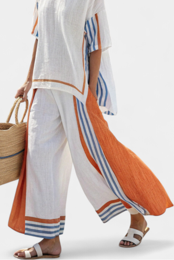 Calliope | Comfortable Wide-Leg Striped Trousers & Linen Top