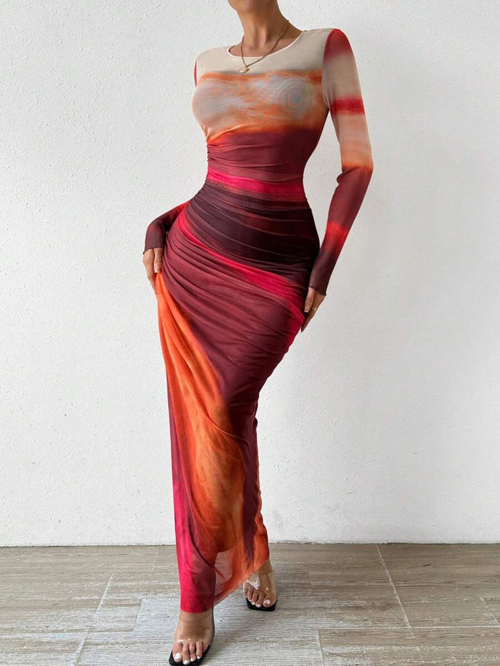 Tatiana | Printed Long-Sleeve Bodycon Maxi