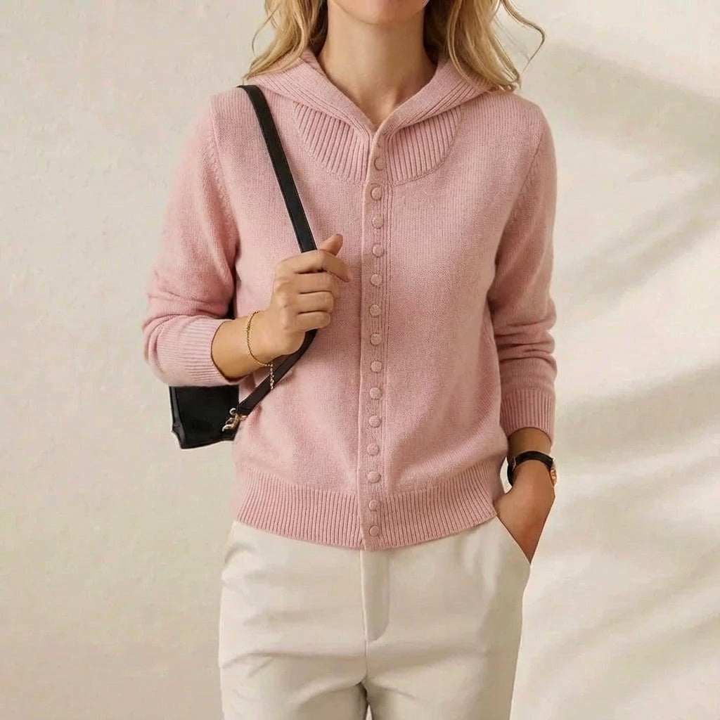 Saskia – Hooded Button-Front Knit Cardigan