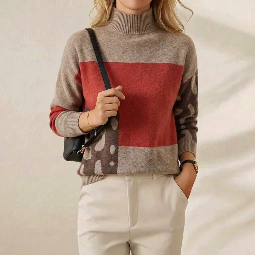 Beatrix – Colour-Block Mock Neck Jumper