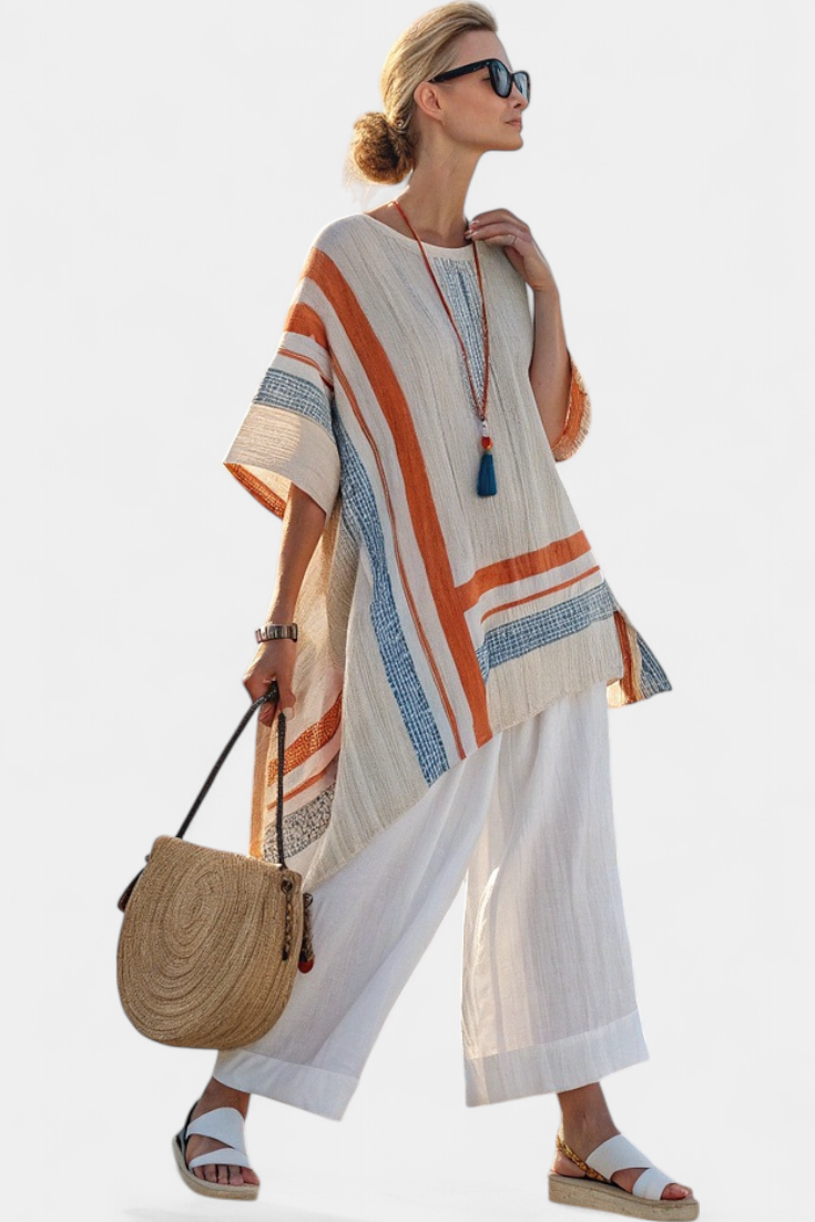 Sacha | Sophisticated Asymmetrical Blouse & Wide-Leg Linen Trousers