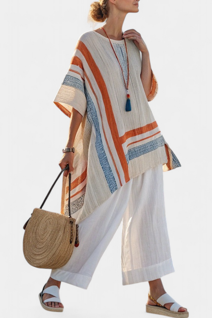 Sacha | Sophisticated Asymmetrical Blouse & Wide-Leg Linen Trousers