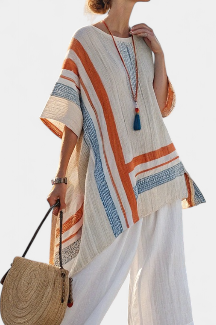 Sacha | Sophisticated Asymmetrical Blouse & Wide-Leg Linen Trousers