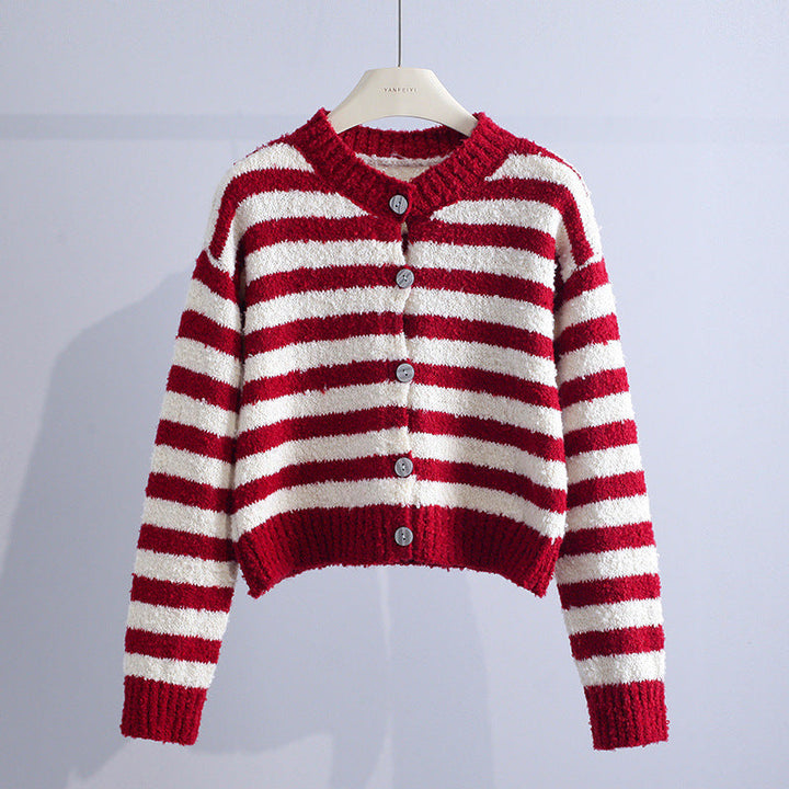 Adelaide – Striped Fluffy Knit Cardigan