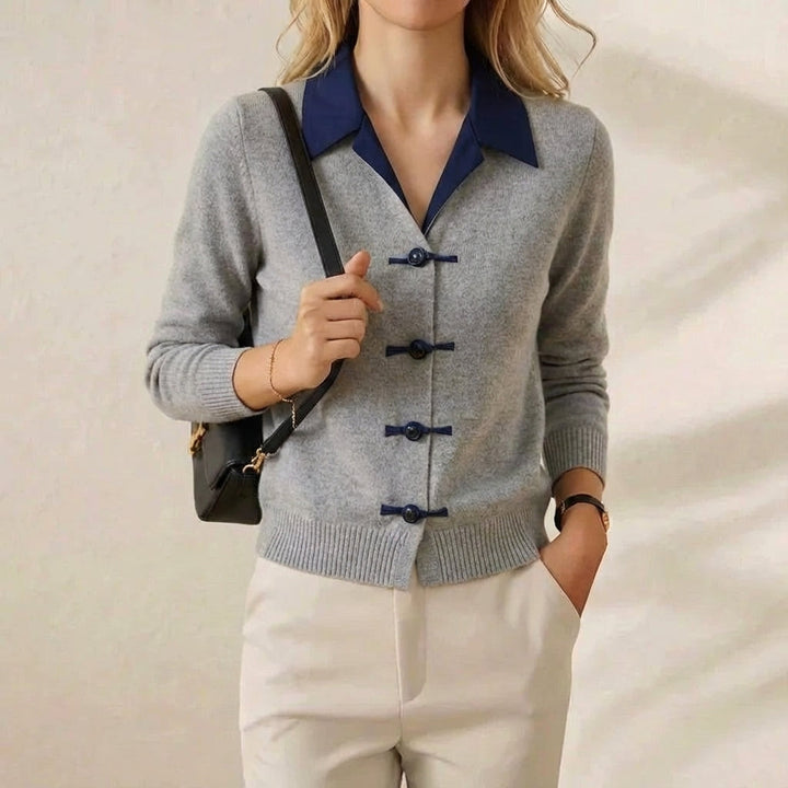 Jacqueline – Collared Knit Cardigan with Toggle Buttons