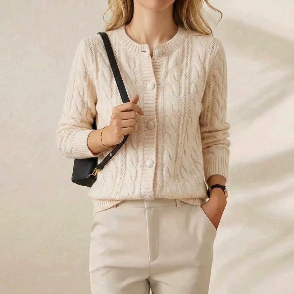 Vivien – Cable Knit Button-Front Cardigan