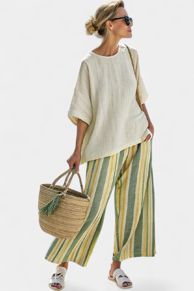 Lilibet | Sophisticated Top & Striped Linen Trousers