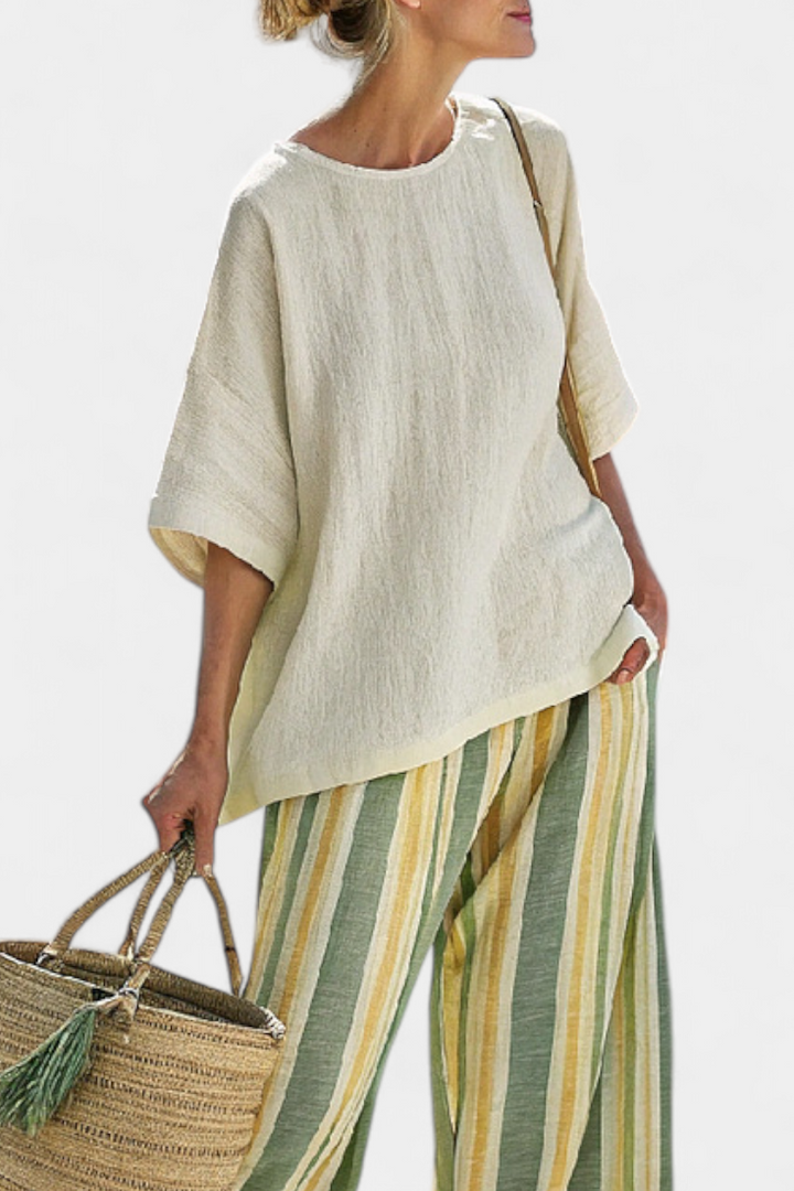 Lilibet | Sophisticated Top & Striped Linen Trousers