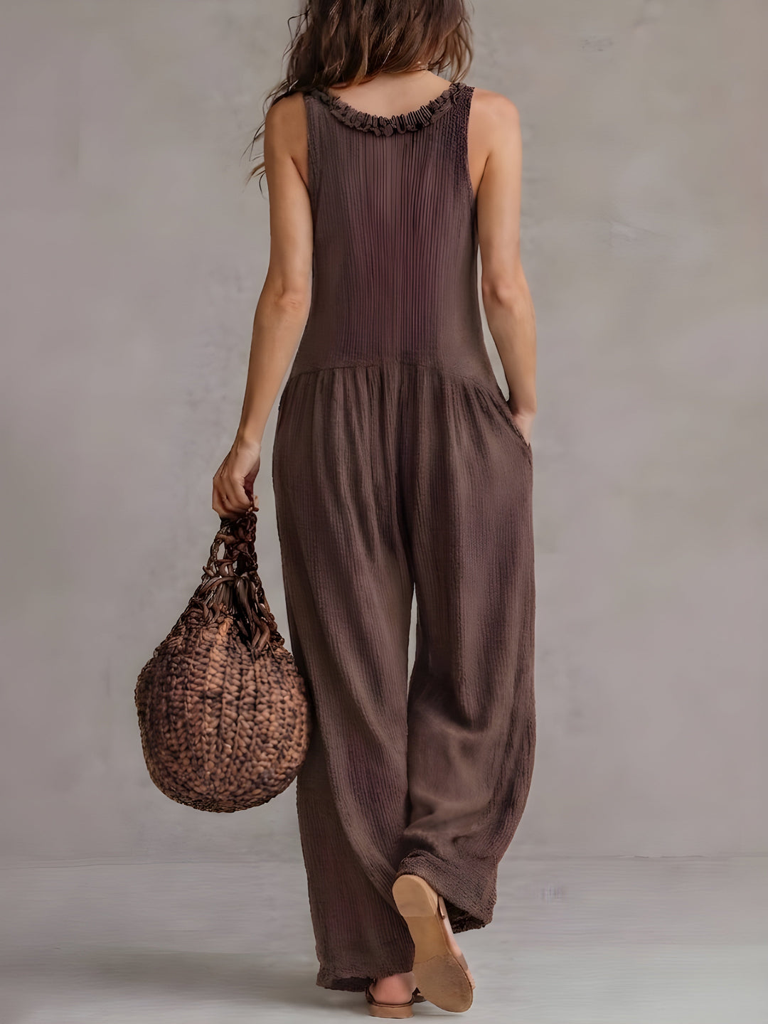 Wilhelmina – Boho Button-Front Wide Leg Jumpsuit