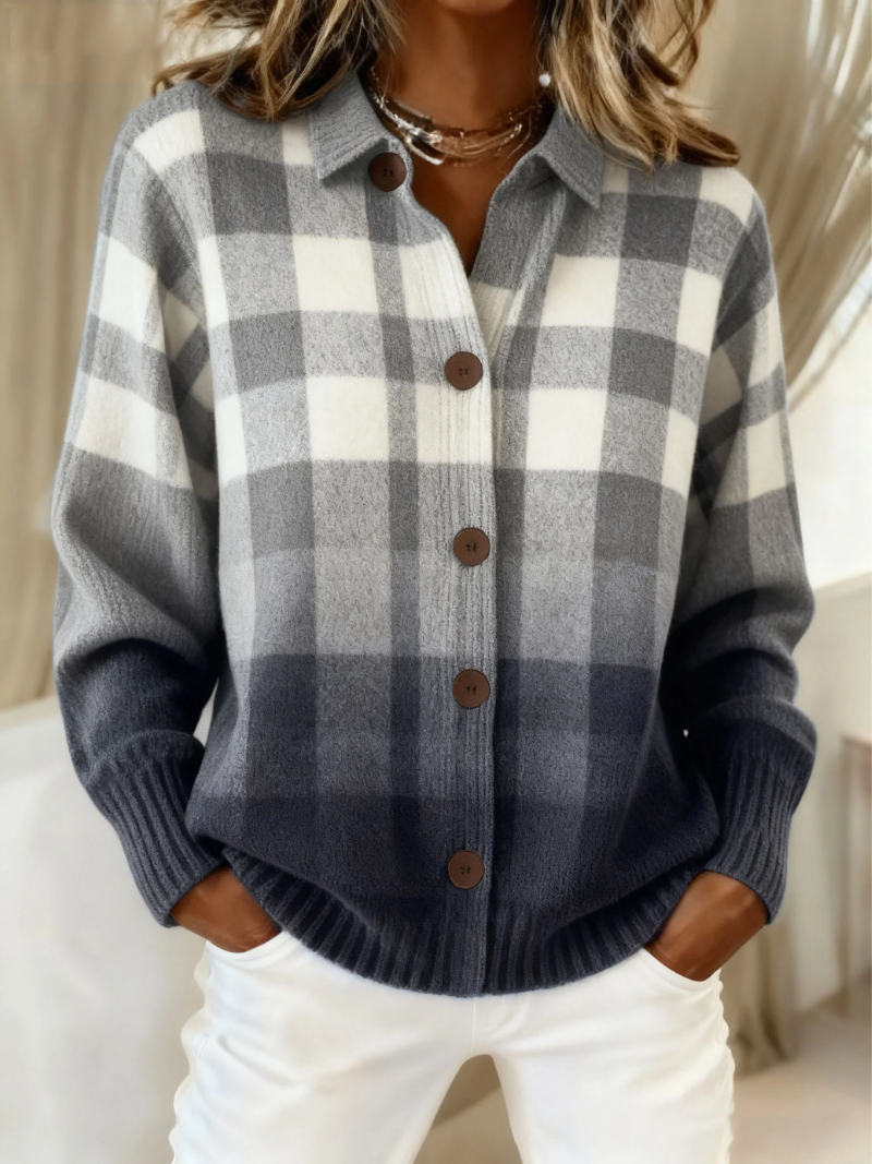 Orla – Plaid Button-Up Knit Cardigan