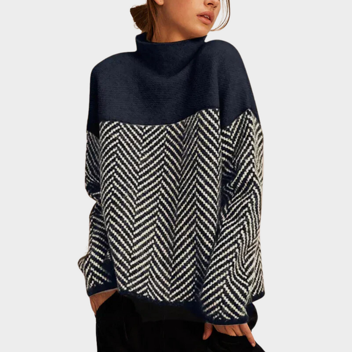 Mairead – Turtleneck Herringbone Knit Jumper