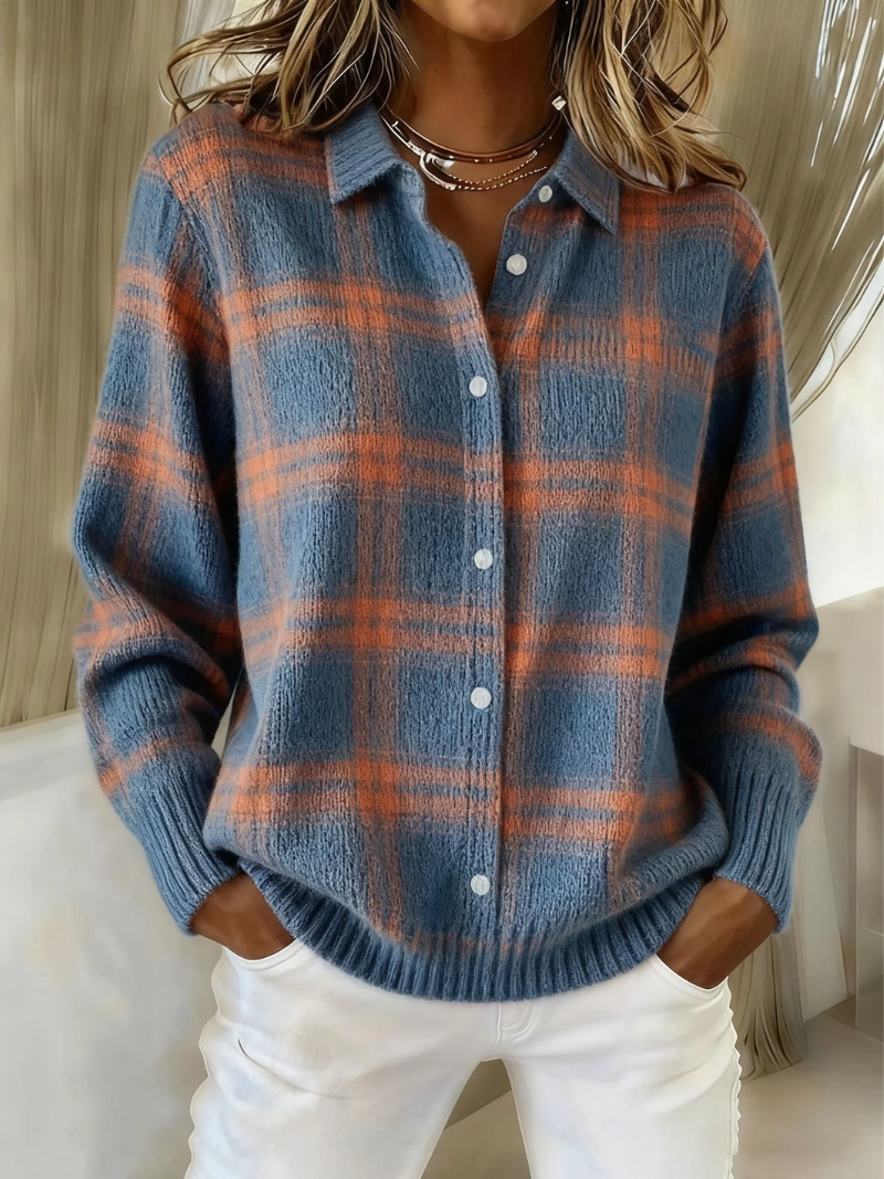Estelle – Plaid Button-Up Knit Cardigan
