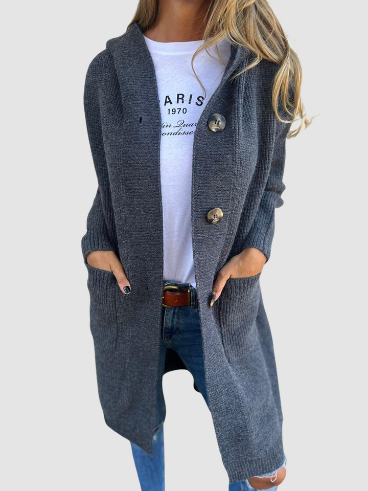 Geraldine – Hooded Knit Button-Up Cardigan