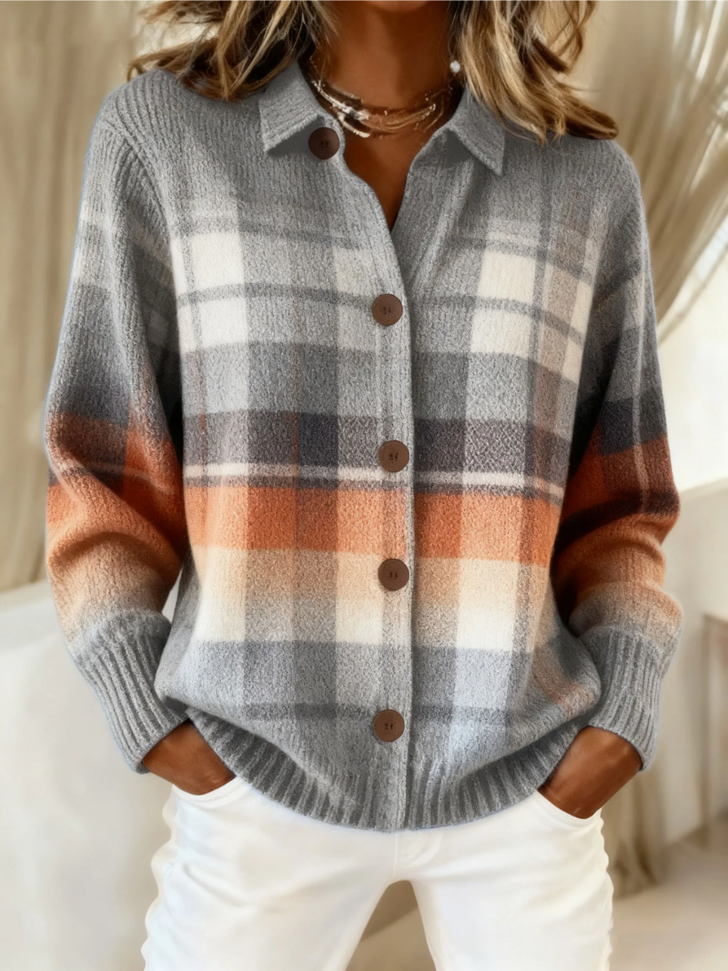 Carys – Plaid Button-Up Knit Cardigan
