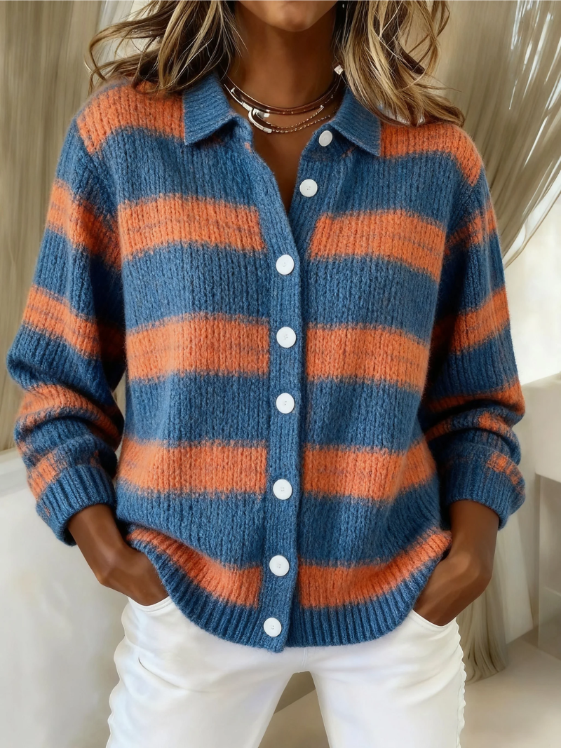 Edwina – Striped Knit Button-Down Cardigan